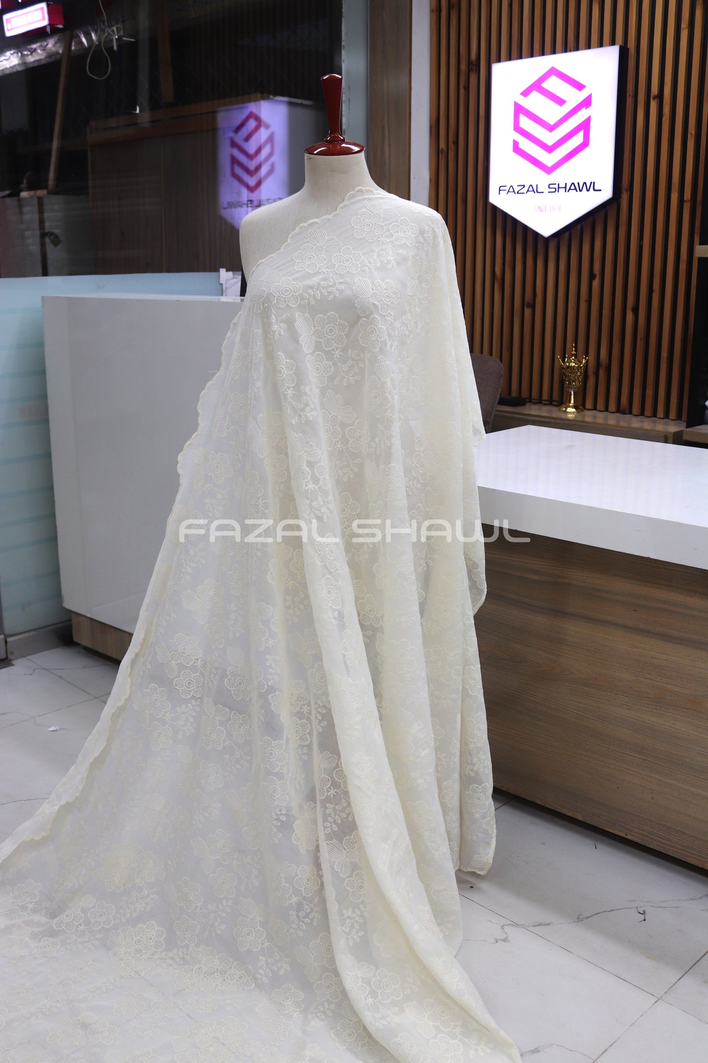 FULL SIZE SILK LAWN EMBROIDER SHAWL